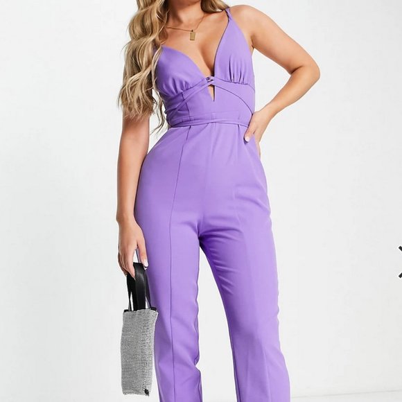 EUC ASOS DESIGN - Strappy Plunge Peg Leg Jumpsuit - Purple Color - Picture 1 of 4